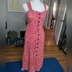 Japna Vibrant Orange Button Down Midi Dress